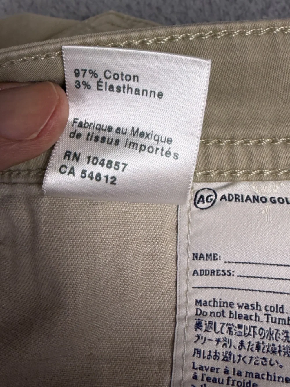 AG Adriano Goldschmied The Graduate Pants Men's 33x32 Khaki Beige Tailored Leg